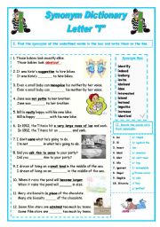 English Worksheet: Synonym Dictionary, Letter 