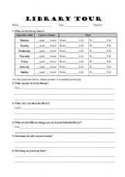 English Worksheet: Library Tour Worksheet