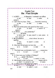 English Worksheet: Past tense of Be