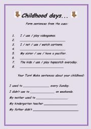 English worksheet: Childhood Days