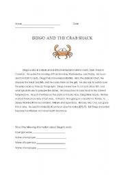English worksheet: Diegos and the Crab Shack
