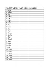 English worksheet: past forms of some verbs
