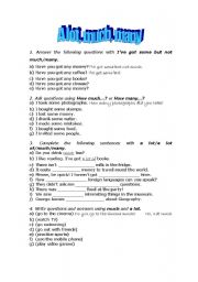 English Worksheet: a lot, much, many