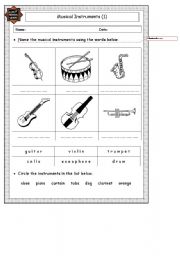 English Worksheet: Instruments worksheet