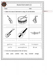 English worksheet: Instruments worksheet