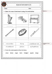 English worksheet: Instruments worksheet