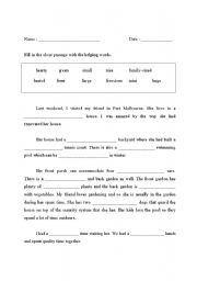 English Worksheet: Cloze passage on Adjectives