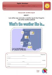 English Worksheet: GROUP WORK WS(1/4)+PPT - Whats the weather like in...?