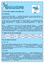 English Worksheet: SMURFS V - PAST SIMPLE + CLOZE