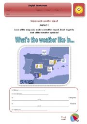 English Worksheet: GROUP WORK WS(2/4)+PPT - Whats the weather like in...?