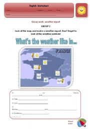 English Worksheet: GROUP WORK WS(3/4)+PPT - Whats the weather like in...?