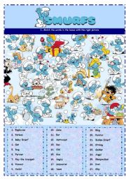 English Worksheet: SMURFS VI - VOCABULARY MATCH