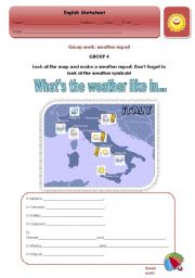 English Worksheet: GROUP WORK WS(4/4)+PPT - Whats the weather like in...?