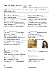 English Worksheet: SONG, See You Again  by Miley Cyrus