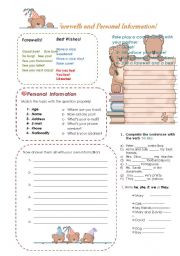 English Worksheet: Farewells and personal information!