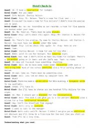 English Worksheet: Hotel Check In   *** upper beginner to advanced ***