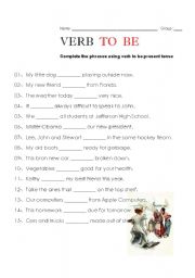 English Worksheet: Verb to be present tense