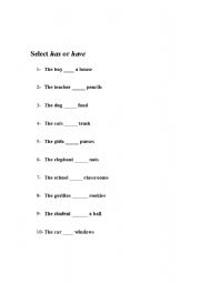 English Worksheet: Has or Have worksheet