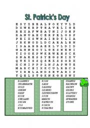 English Worksheet: St. Patricks Day Wordsearch