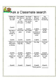 English Worksheet: Ask a classmate search