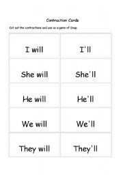 English worksheet: Contraction cards