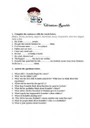 worksheet to video (http://www.cristianoronaldoworld.com)about famous footballer Cristiano Ronlado, 