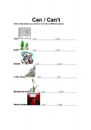 English Worksheet: can &cant