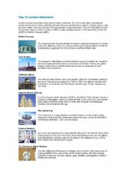 English Worksheet: Top Ten London Attractions