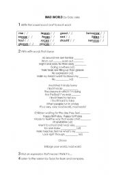 English Worksheet: Listen to a song: Mad World