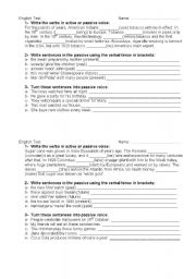 English worksheet: Passive voice written test