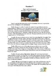 English Worksheet: The impact of paper production on the environment