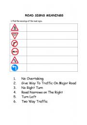 English Worksheet: road signs