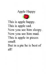 English Worksheet: Apple Happy poem