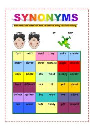 English Worksheet: SYNONYMS - AN ELEMENTARY OVERVIEW