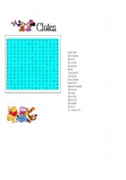 English worksheet: Clothes Word Search