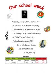 English Worksheet: song: our school week