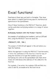 English worksheet: excel functions