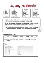 English Worksheet: A,  an,  -s plurals