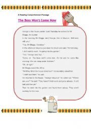 English Worksheet: The Boss Wont Come Now - a short story