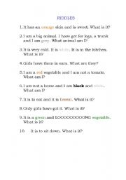 English Worksheet: RIDDLES