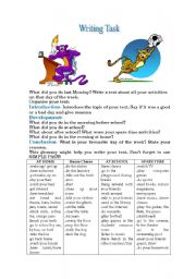 English Worksheet: WRITING TASK - SIMPLE PAST and DAILY ROUTINE VOCABULARY