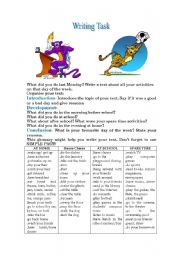 WRITING TASK - SIMPLE PAST and DAILY ROUTINE VOCABULARY