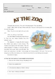 English Worksheet: At the Zoo