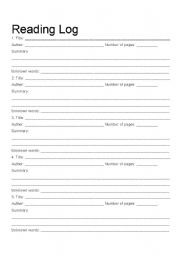 English worksheet: Reading Log