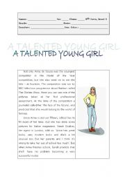 English Worksheet: A talented young girl