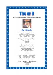 English Worksheet: Hair Musical - Articles