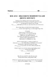 English worksheet: Song: Welcome to Wherever you are - Bon Jovi