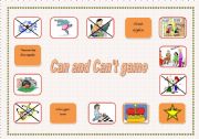 English worksheet: Can or cant board game