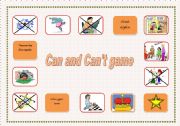 English Worksheet: Can or can´t board game