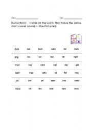 English Worksheet: SHORT VOWELS